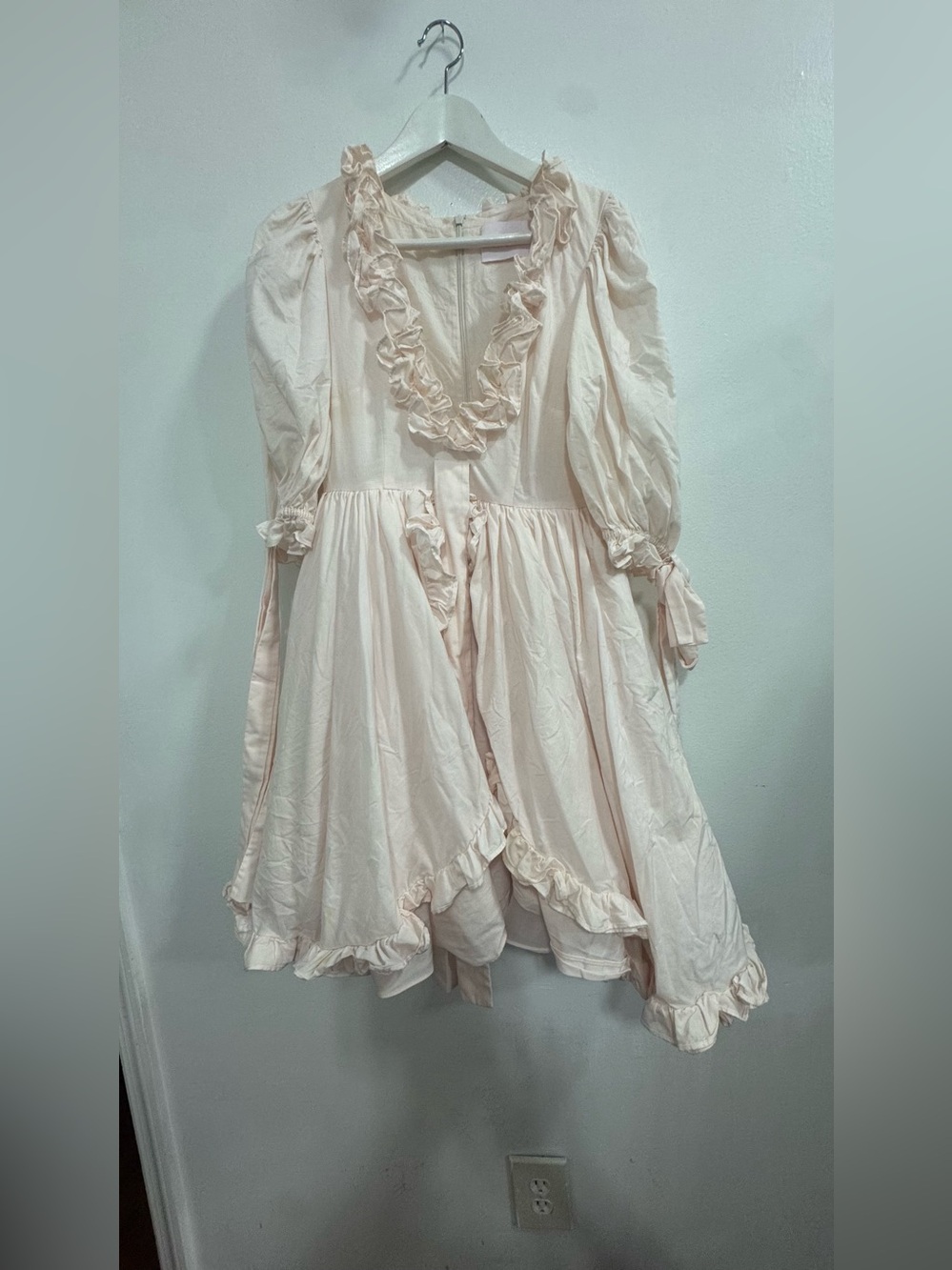 Selkie Pale Blush Ruffle-Trim Puff Sleeve Dress